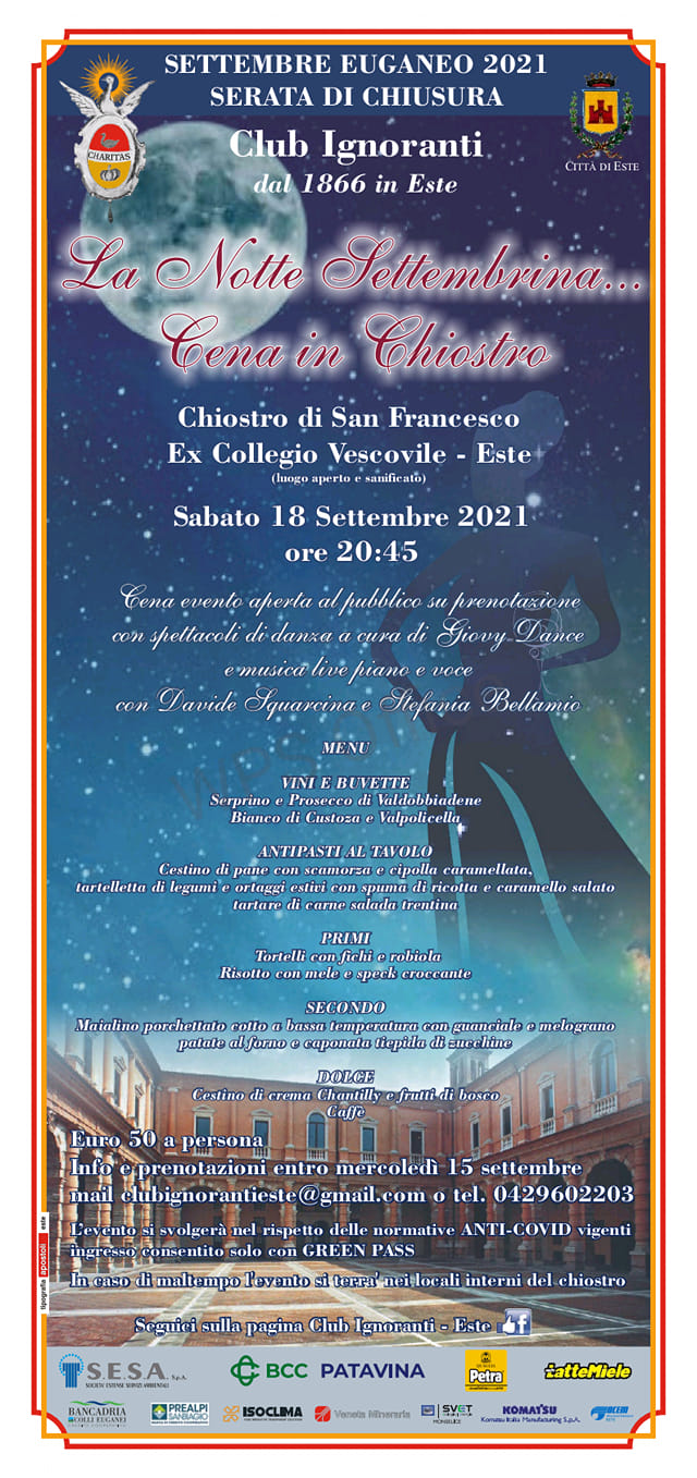 "La notte settembrina" - cena in Chiostro sabato 18 settembre