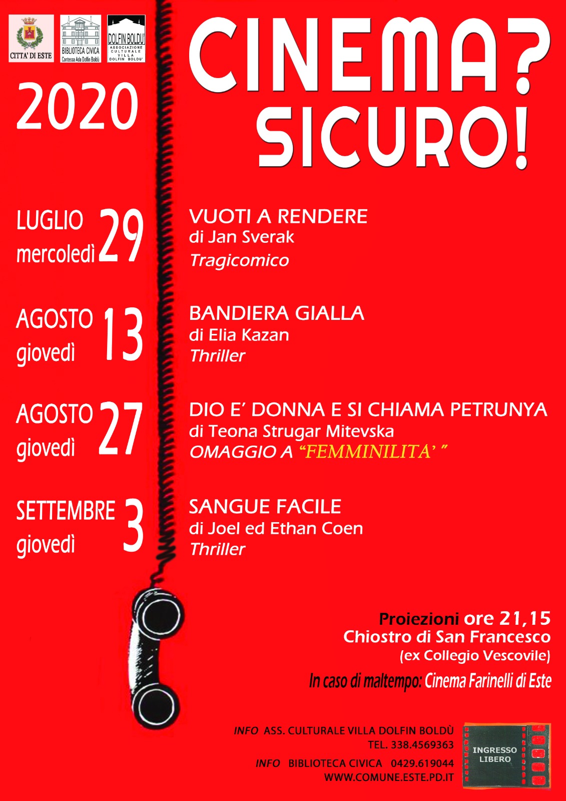 "Cinema? Sicuro!" Retrospettiva cinematografica al Chiostro di San Francesco